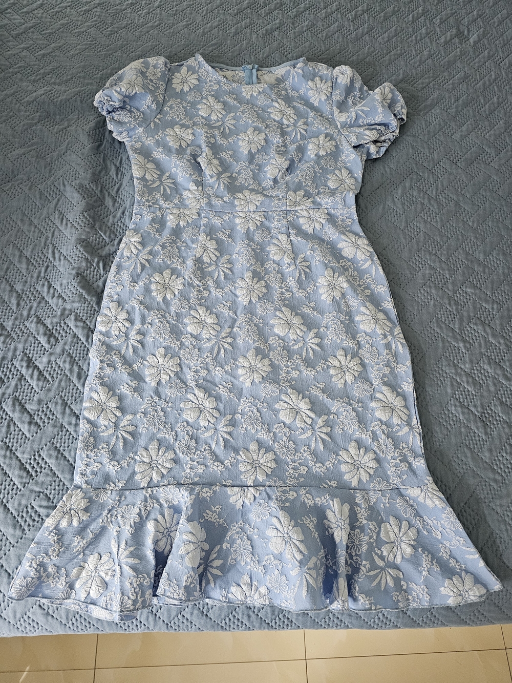 Light Blue Floral Lace Midi Dress